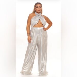 Disco Diva Metallic Pant Set - Silver